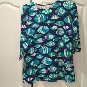 Tapemeasure navy/turquoise fish tunic M worn once